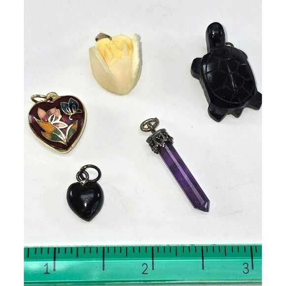 Assorted Jewelry Pendants Set Amethyst Enamel Heart Charms Tortoise Rose li608 - Picture 4 of 10